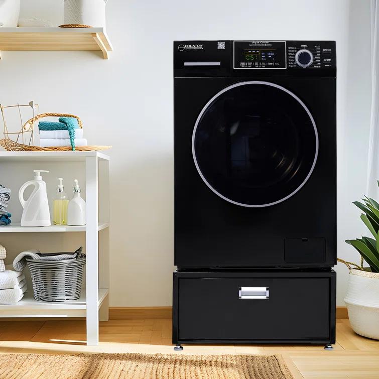 Equator Advanced Appliances All-in-one Washer Dryer Ventless FULLY BUILTIN 0-CLEARANCE 1.62cf/15lbs 110V 1400RPM with Pedestal EZ 4700 C + PDL 4455 Black
