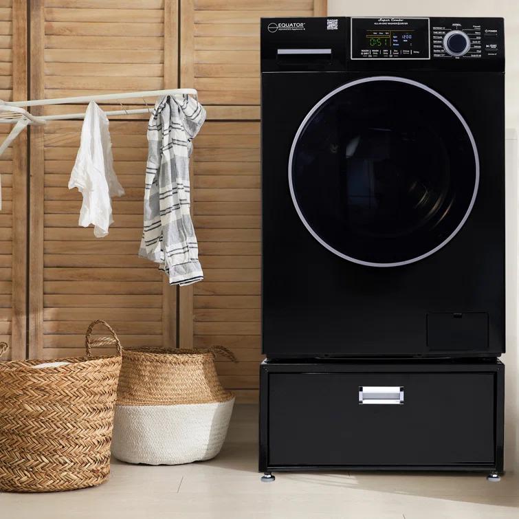 Equator Advanced Appliances All-in-one Washer Dryer Ventless FULLY BUILTIN 0-CLEARANCE 1.62cf/15lbs 110V 1400RPM with Pedestal EZ 4700 C + PDL 4455 Black