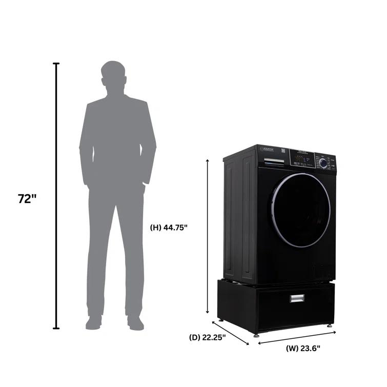 Equator Advanced Appliances All-in-one Washer Dryer Ventless FULLY BUILTIN 0-CLEARANCE 1.62cf/15lbs 110V 1400RPM with Pedestal EZ 4700 C + PDL 4455 Black