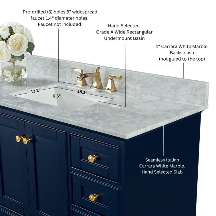 Audrey 60 in. Heritage Blue Double Bath Vanity with Marble Top