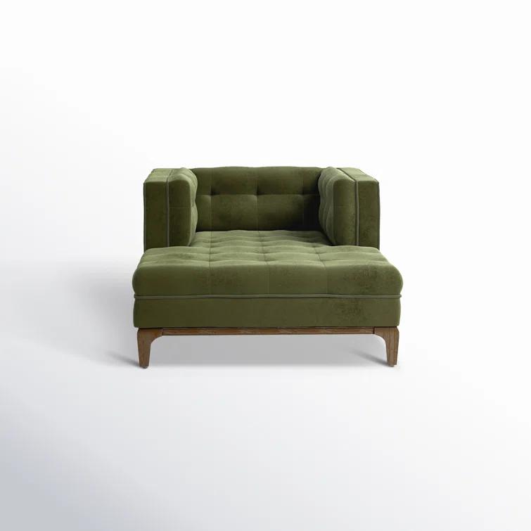 Sapphire Olive Velvet Handcrafted Contemporary Sofa Chaise