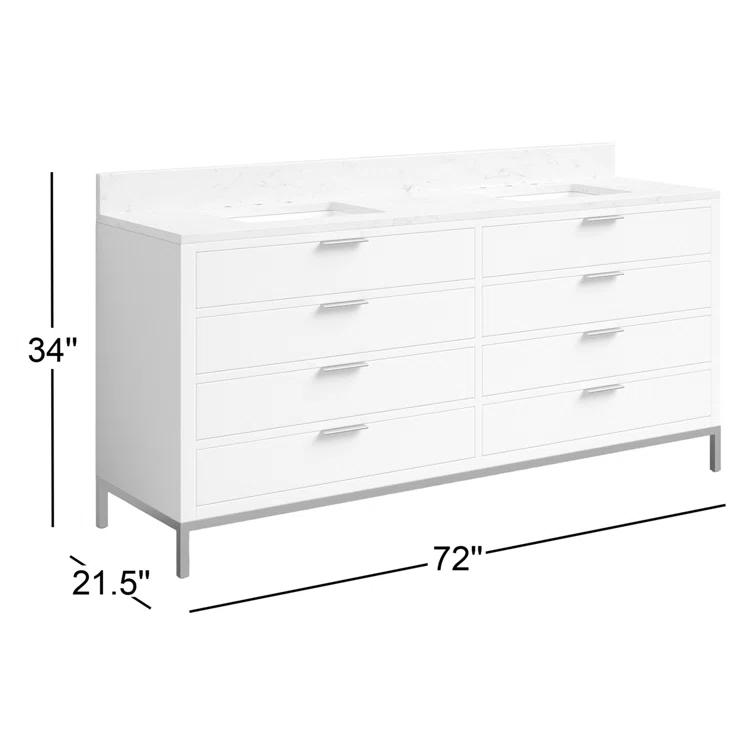 Pure White 72'' Double Sink Vanity with Carrara Marble Top
