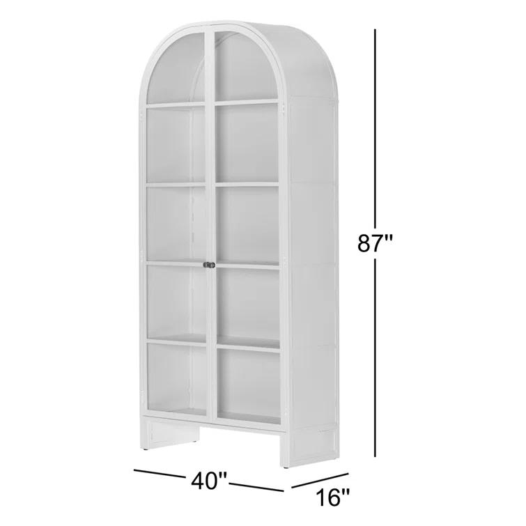 Breya Black Iron Arched Display Cabinet with Tempered Glass Doors