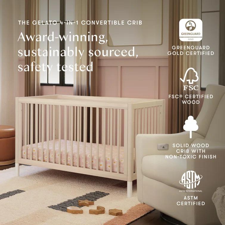 Babyletto Gelato White & Washed Natural Wood 4-in-1 Convertible Baby Crib with Toddler Bed Conversion Kit