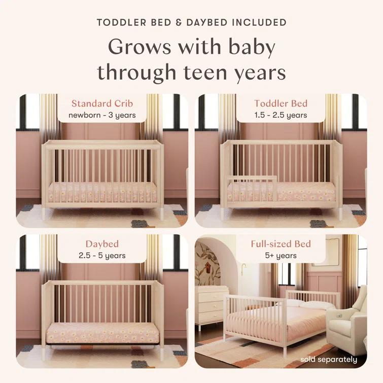 Babyletto Gelato White & Washed Natural Wood 4-in-1 Convertible Baby Crib with Toddler Bed Conversion Kit