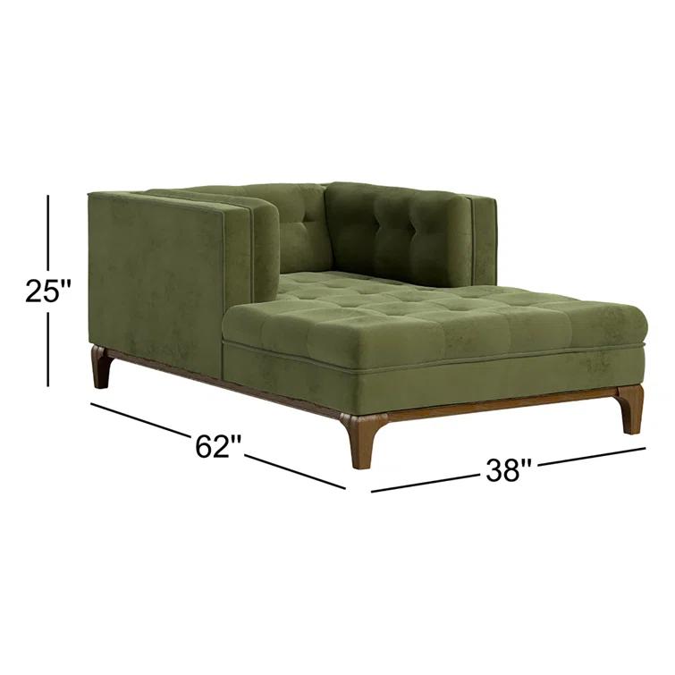Sapphire Olive Velvet Handcrafted Contemporary Sofa Chaise