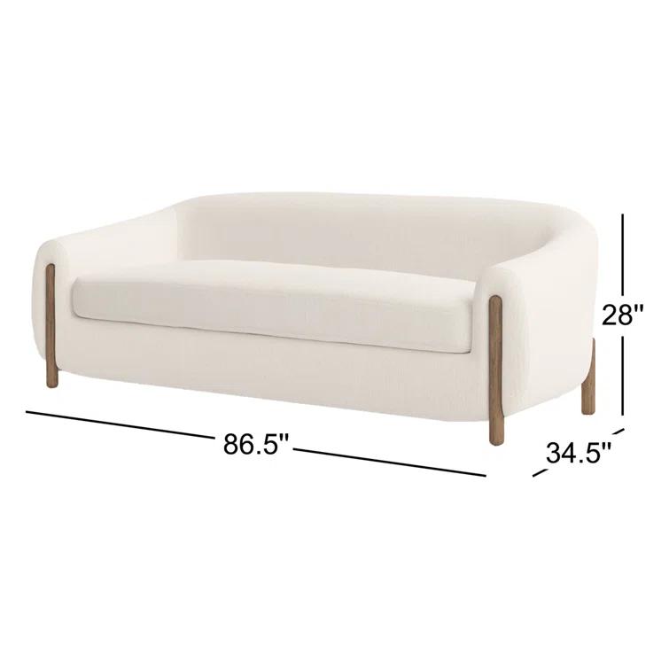 Kerbey Ivory Velvet Rolled Arm Plush Sofa
