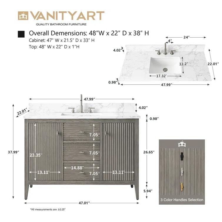48'' Single Bathroom Vanity with Engineered Marble Top