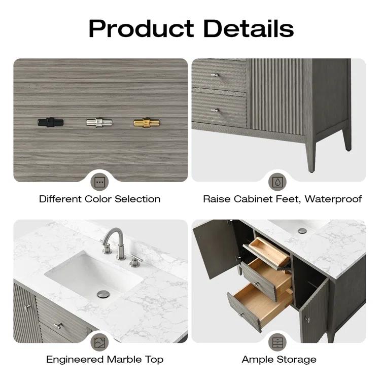 48'' Single Bathroom Vanity with Engineered Marble Top