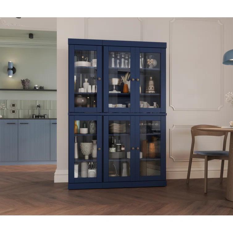100% Solid Wood 48.5" Pantry China Cabinet with Clear Glass Doors and Adjustable Shelves