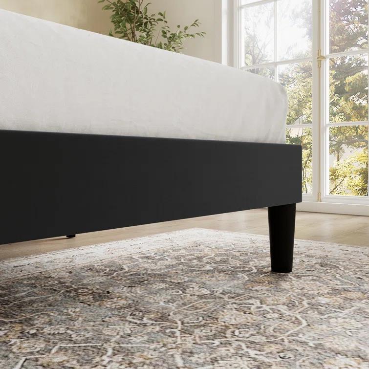 Candler Velvet Upholstered Platform Bed with Wingback Headboard and Wooden Slats