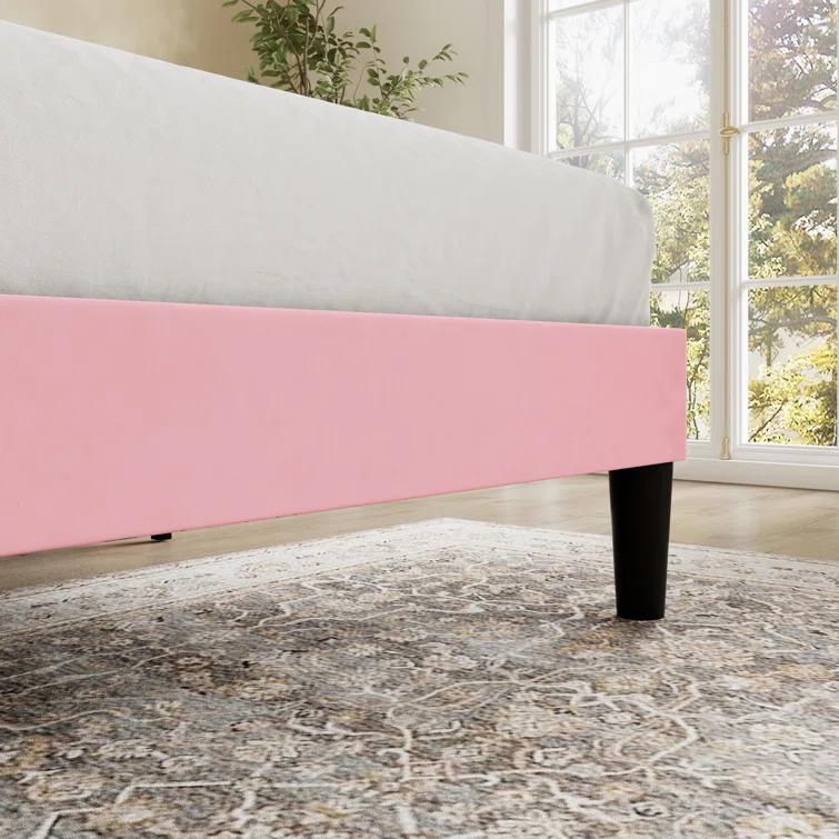 Candler Velvet Upholstered Platform Bed with Wingback Headboard and Wooden Slats