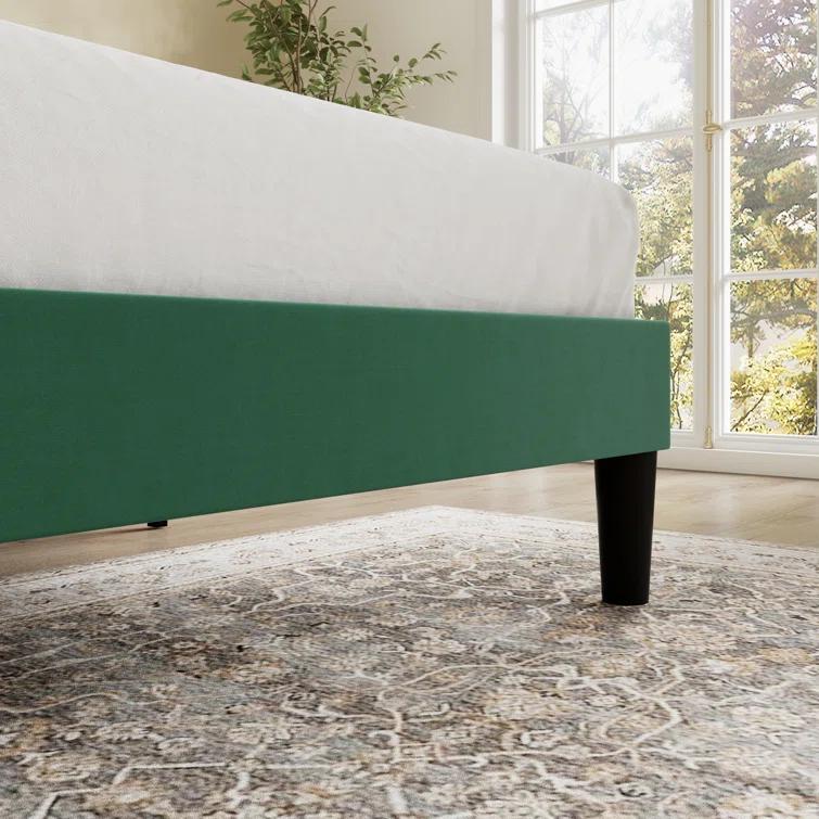Candler Velvet Upholstered Platform Bed with Wingback Headboard and Wooden Slats