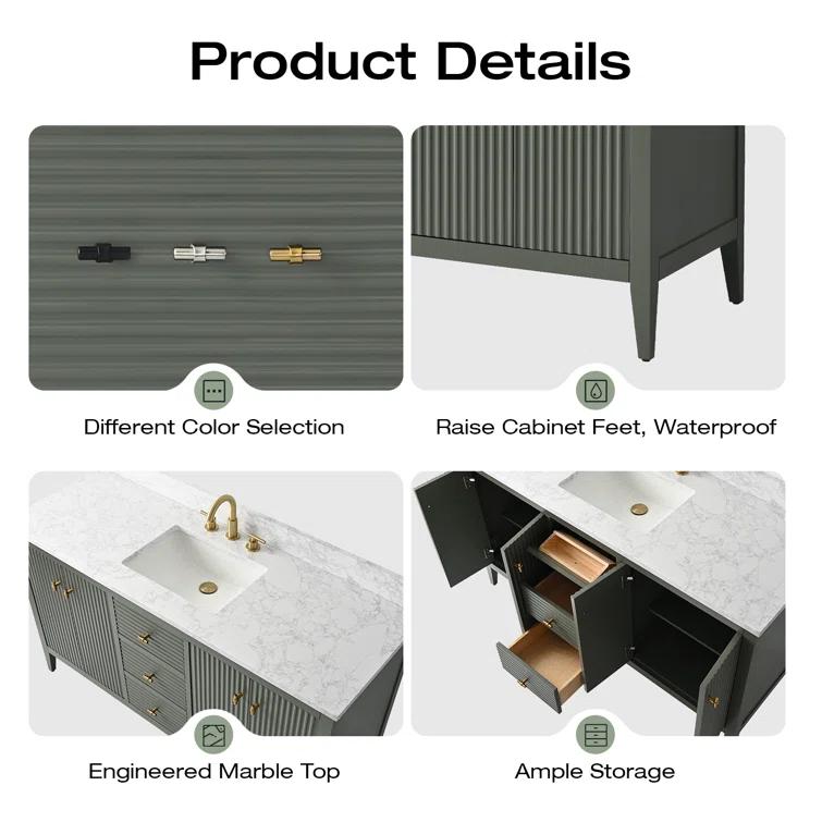 60'' Single Bathroom Vanity with Engineered Marble Top