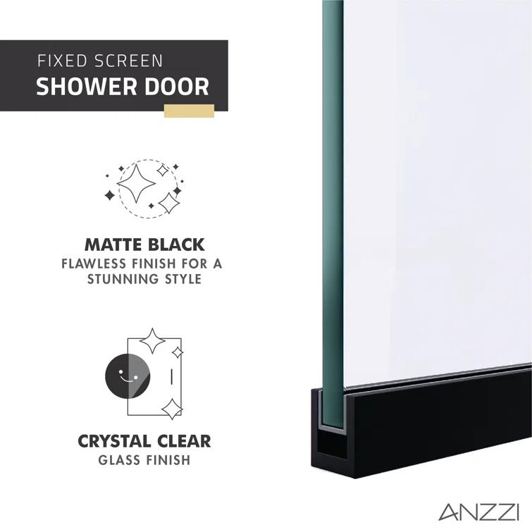 Veil Series 34” W x 74” H Frameless Glass Fixed Shower Screen Shower Door