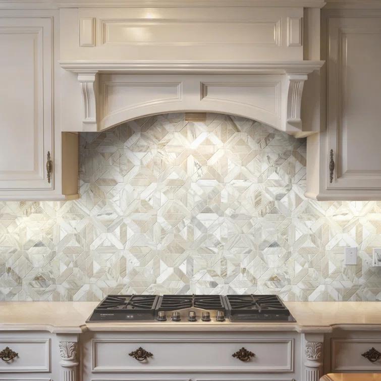 Athena Gold Geometrica 12" x 12" Honed Marble Mesh Mounted Mosaic Tile