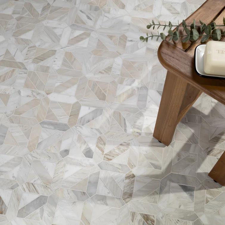 Athena Gold Geometrica 12" x 12" Honed Marble Mesh Mounted Mosaic Tile
