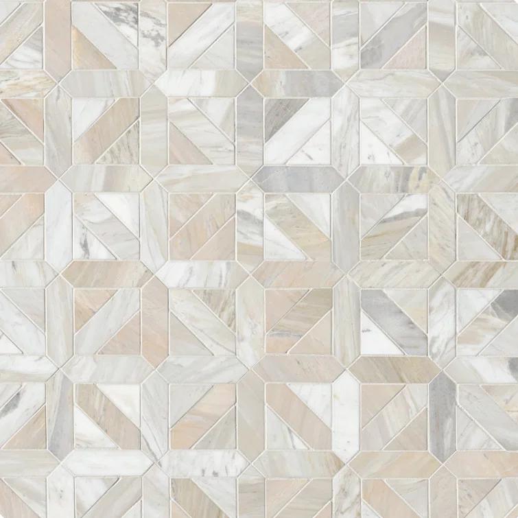 Athena Gold Geometrica 12" x 12" Honed Marble Mesh Mounted Mosaic Tile