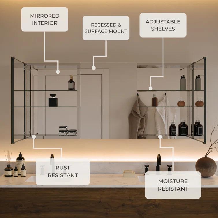 Senza Recessed/Surface Mount Rectangular Frameless Bathroom Medicine Cabinet