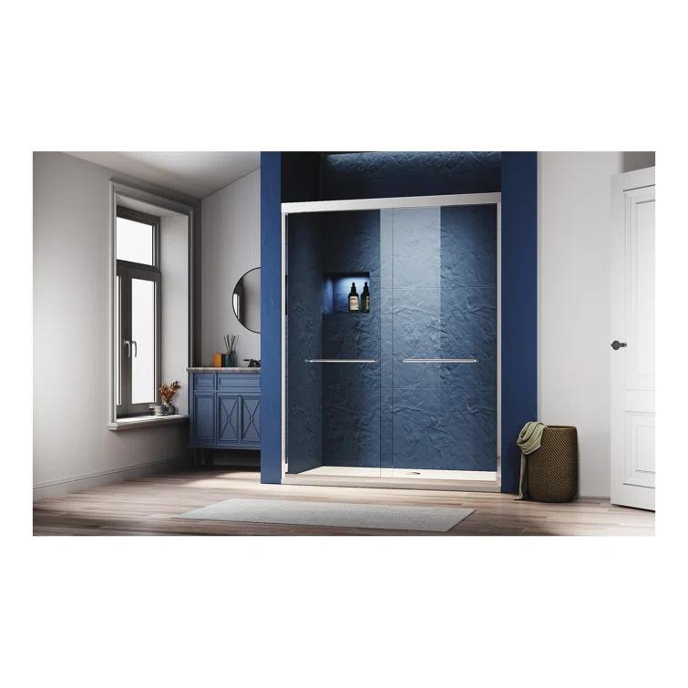 VODYXSEP Sliding Shower Glass Door 56-60 In. W X 72 In. H, Adjustable Semi Frameless Shower Door, Certified Thick Clear Clear Tempered Glass, 304 Stainless Steel Handles Y4VO-W2269P144322