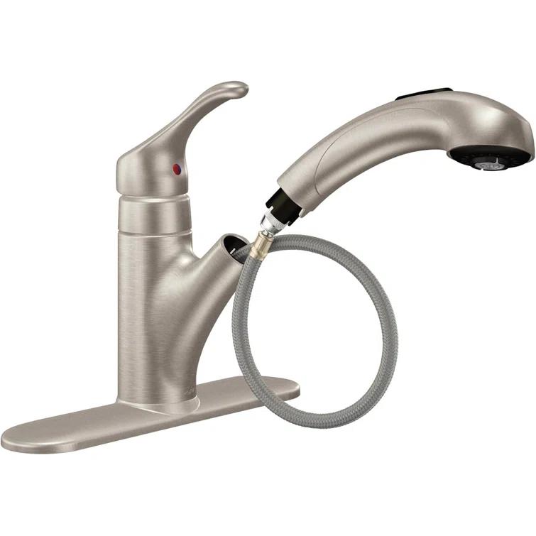 MOEN Renzo Spot Resist Stainless 9 in. H Pull Out Sprayer Kitchen Faucet with 360° Spout Swivel and PowerClean