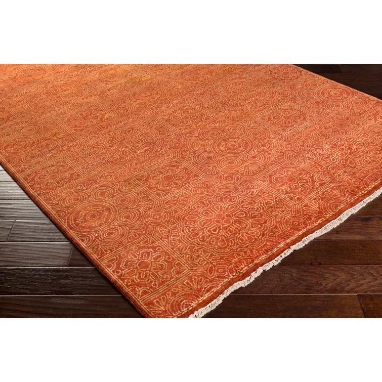 Hand-Knotted Classic Red Wool 66" x 42" Area Rug with Fringe Detail