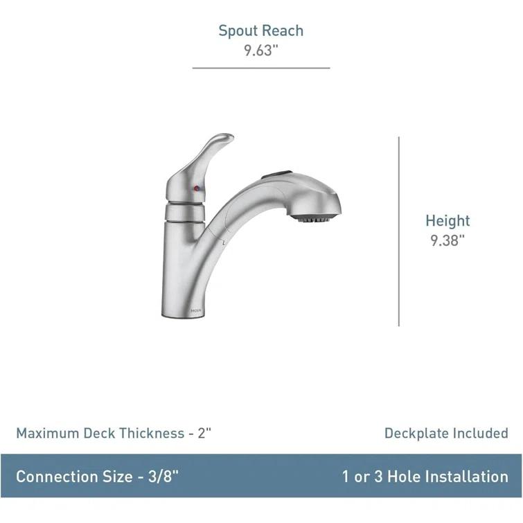 MOEN Renzo Spot Resist Stainless 9 in. H Pull Out Sprayer Kitchen Faucet with 360° Spout Swivel and PowerClean