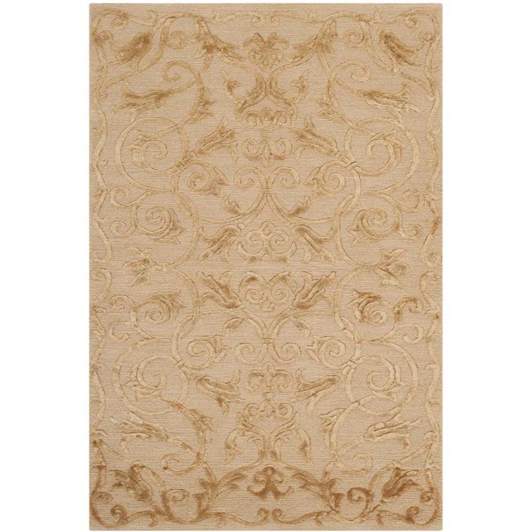 Tibetan Hand-Knotted Light Gold Area Rug