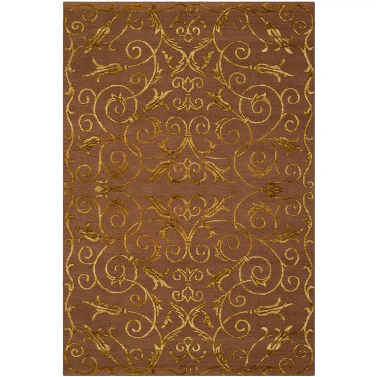 Tibetan Hand Knotted Silk & Wool Pile Floral Rug