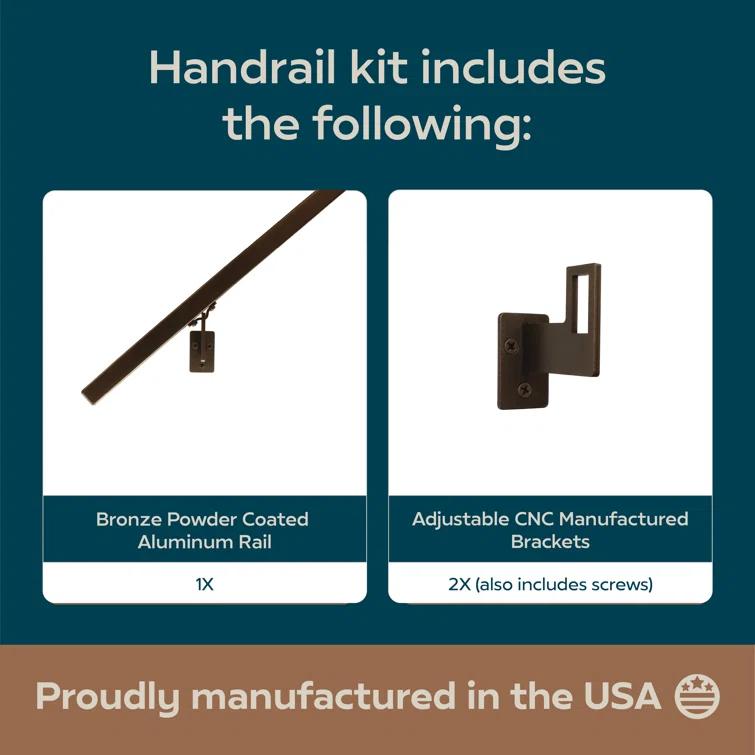 Modern Aluminum Handrail Grab Bar Kit, Adjustable Steel Brackets, Returns to Wall, Powder Coat
