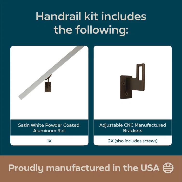 Modern Aluminum Handrail Grab Bar Kit, Adjustable Steel Brackets, Returns to Wall, Powder Coat