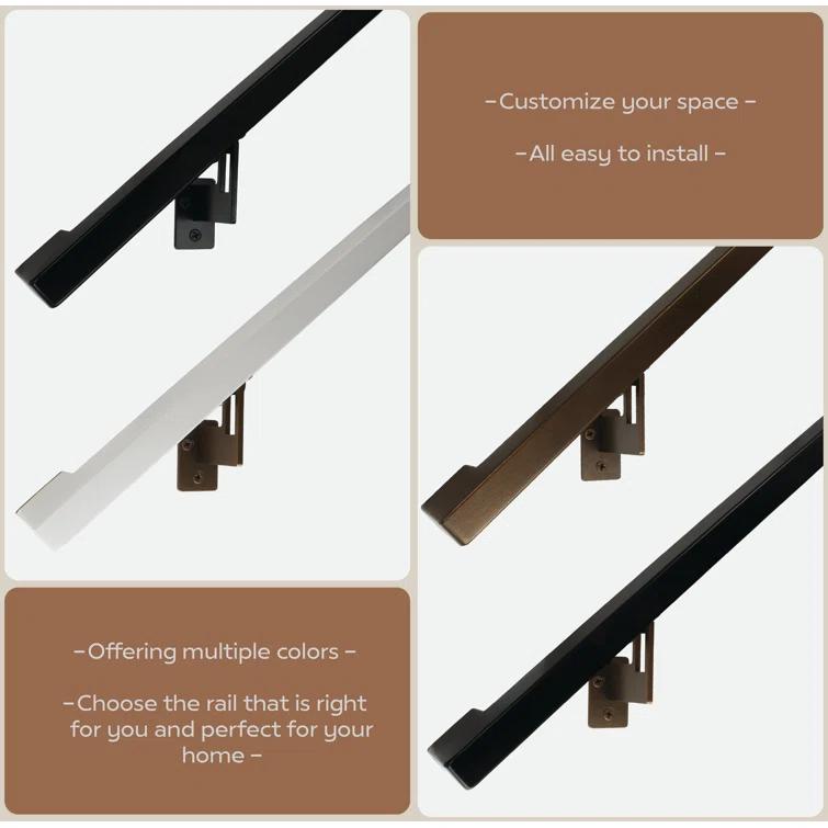 Modern Aluminum Handrail Grab Bar Kit, Adjustable Steel Brackets, Returns to Wall, Powder Coat