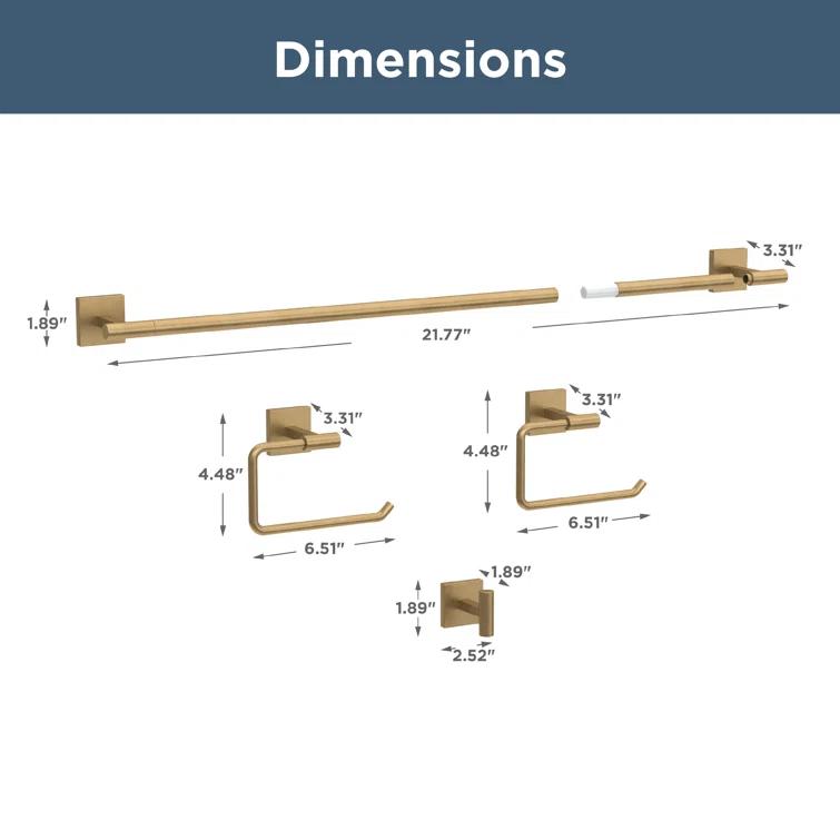 Franklin Brass Nash 4-Piece Bath Hardware Set 18" Towel Bar w/ Extender Toilet Paper Holder Towel Holder Towel Hook NASH64-SG