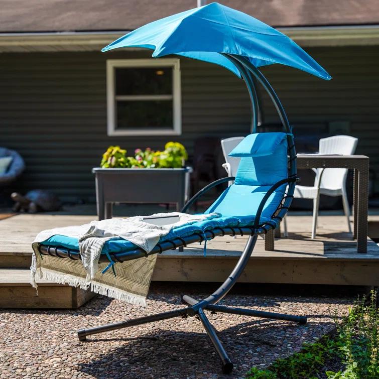 Steel Outdoor Floating Chaise Lounge Chair with Canopy with Stand