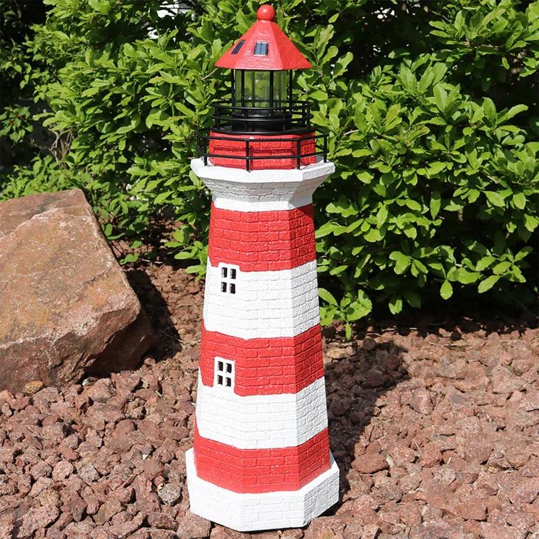 Longshore Tides Caudillo Striped Resin Solar Resin Outdoor LED Lighthouse Statue
