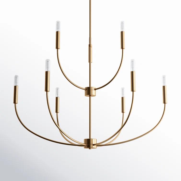 Elegant Satin Brass 9-Light Incandescent Chandelier with Clear Accents