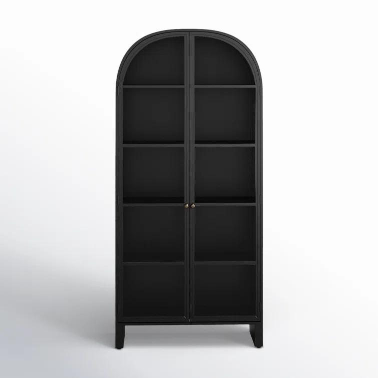 Breya Black Iron Arched Display Cabinet with Tempered Glass Doors