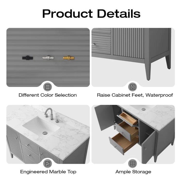 48'' Single Bathroom Vanity with Engineered Marble Top