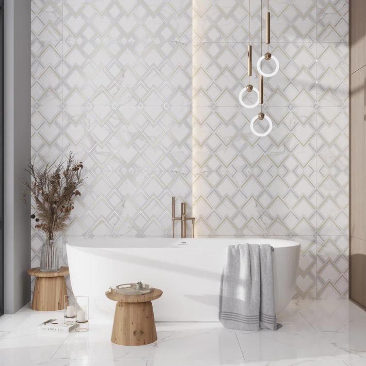 Strata 24 X 48 In. Polished White And Gold Porcelain Large Format Wall Tile (7.75 Sq Ft/Case) - 1 Pack
