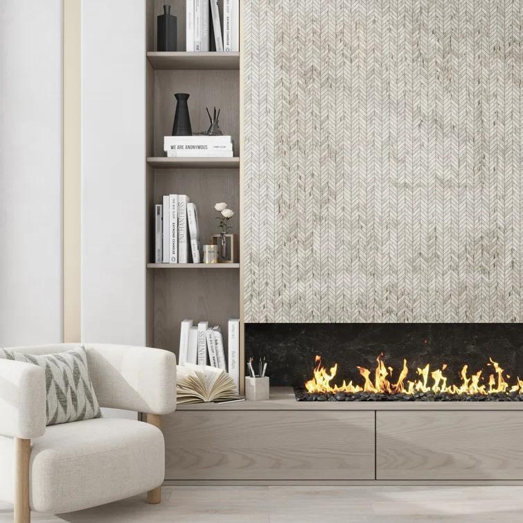 Mirage 11 X 13 In. Polished Frosted White With Gray Vein Marble Mosaic Chevron Wall And Floor Tile (4.9 Sq Ft/Case) - 5 Pack