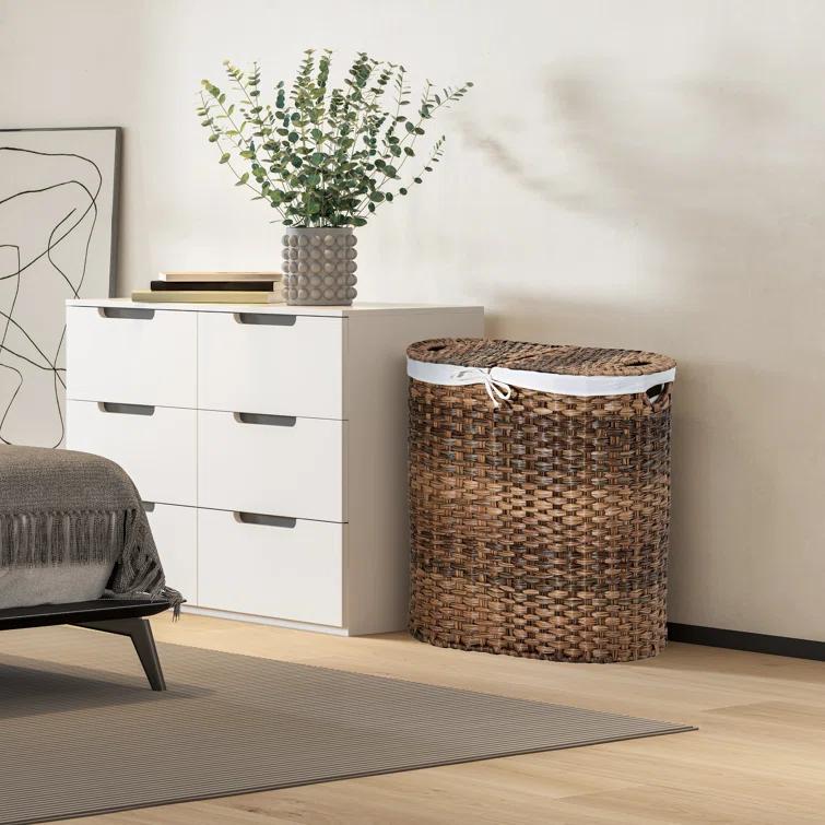 Handwoven Double Lidded Oval Hamper Sorter