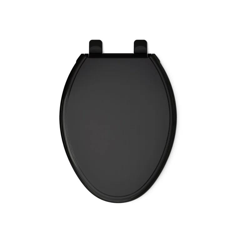 Elongated Toilet Seat, Slow Soft Close, Oval(Oblong) Toilet Seat For Elongated Toilets, Quiet-Close Lid And Seat, Easy To Install And Clean, Never Loosen, Black(18.5)