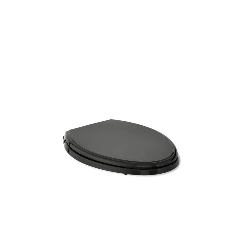 Elongated Toilet Seat, Slow Soft Close, Oval(Oblong) Toilet Seat For Elongated Toilets, Quiet-Close Lid And Seat, Easy To Install And Clean, Never Loosen, Black(18.5)