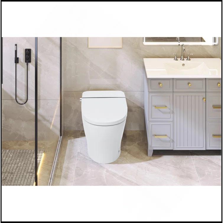 Smart Toilet Bidet Combo With Self-Cleaning Nozzle,Upmarket Compact Dual Flush Toilet 1/1.28 GPF,Tank Less Toilet With Foot Sensor Flush,White Night Light,Knob Control,Power Outage Flushing,Soft Close