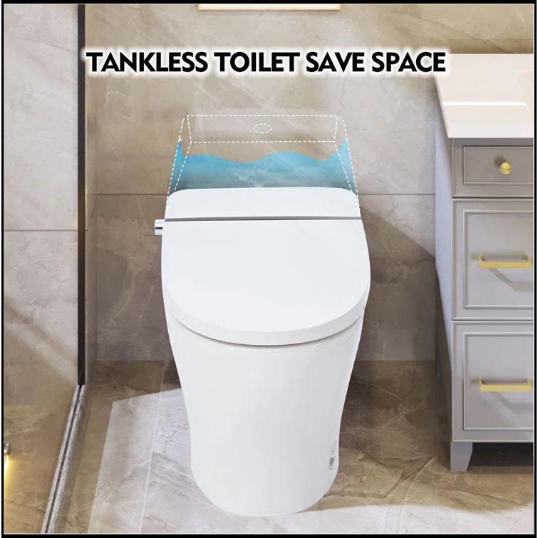 Smart Toilet Bidet Combo With Self-Cleaning Nozzle,Upmarket Compact Dual Flush Toilet 1/1.28 GPF,Tank Less Toilet With Foot Sensor Flush,White Night Light,Knob Control,Power Outage Flushing,Soft Close