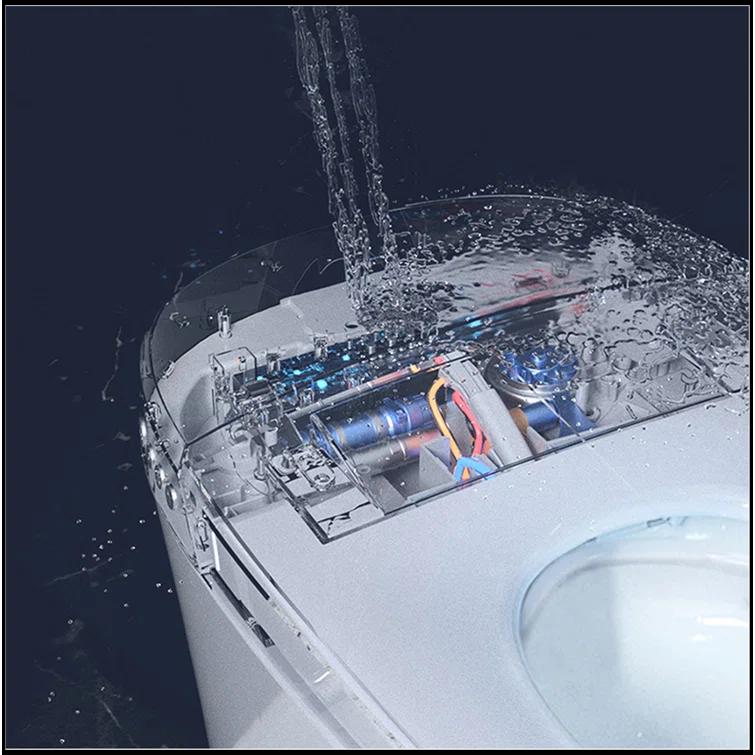 Smart Toilet Bidet Combo With Self-Cleaning Nozzle,Upmarket Compact Dual Flush Toilet 1/1.28 GPF,Tank Less Toilet With Foot Sensor Flush,White Night Light,Knob Control,Power Outage Flushing,Soft Close