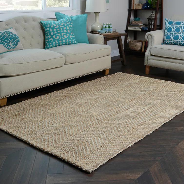 Handmade Ivory Wool Herringbone Rectangular 8' x 10' Rug