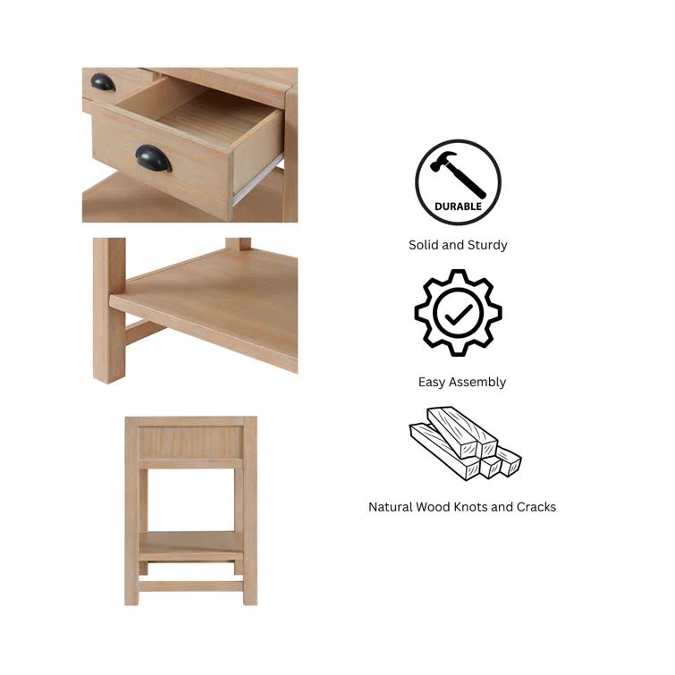 Arden 2-Drawer Wood Nightstand, Perfect for Modern Rustic, Boho or Traditional Bedroom, Functional and Stable Storage, 28W x 19D x 26 3/8H