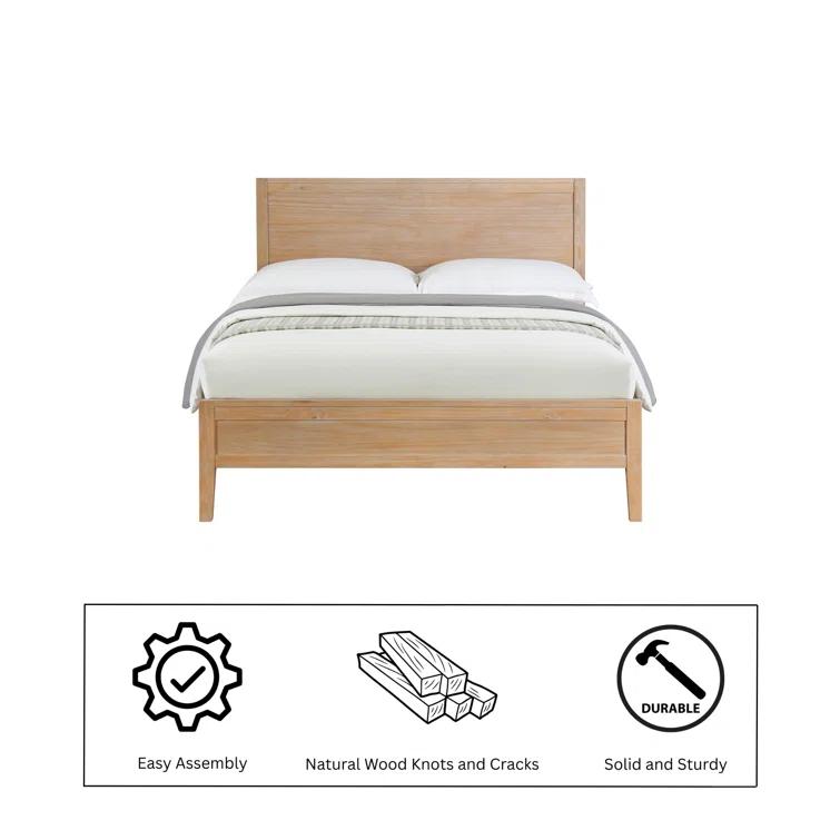 Arden 5-Piece Bedroom Set - Queen Bed, Two 2-Drawer Nightstands, 5-Drawer Chest, 6-Drawer Double Dresser, Solid Pine Wood, Light Driftwood Finish, Modern Rustic Style