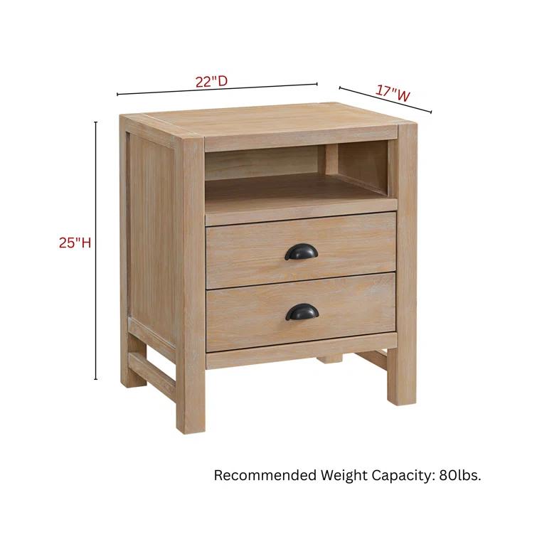 Arden 5-Piece Bedroom Set - Queen Bed, Two 2-Drawer Nightstands, 5-Drawer Chest, 6-Drawer Double Dresser, Solid Pine Wood, Light Driftwood Finish, Modern Rustic Style